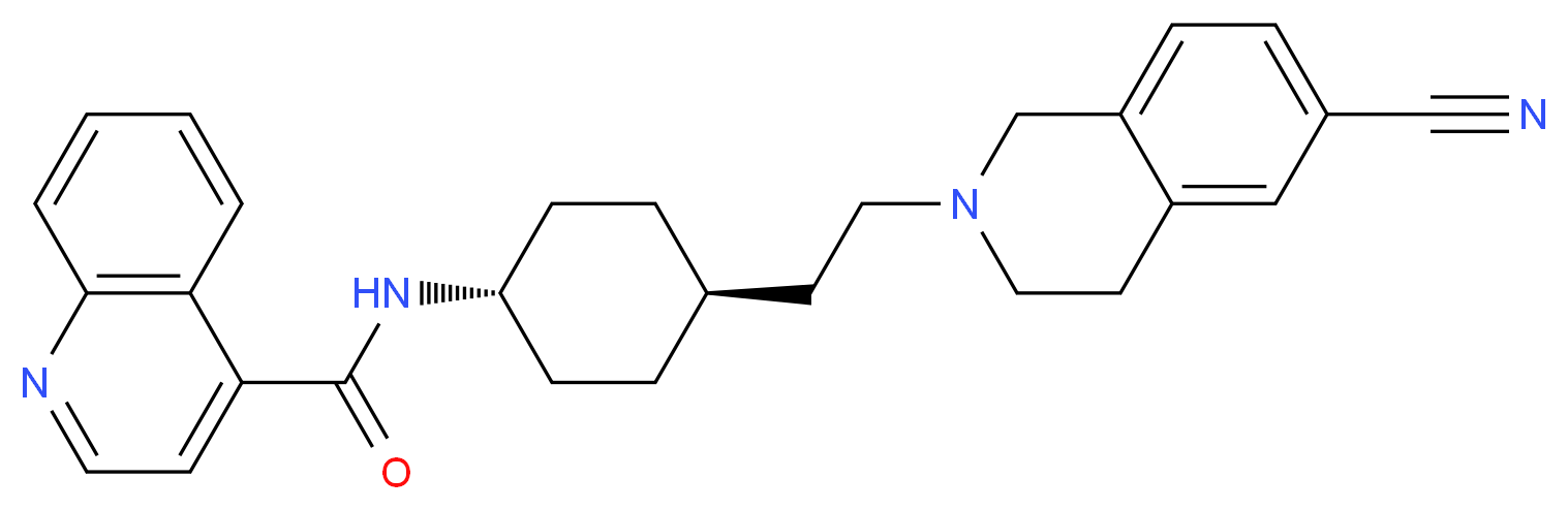 N-[(1r,4r)-4-[2-(6-cyano-1,2,3,4-tetrahydroisoquinolin-2-yl)ethyl]cyclohexyl]quinoline-4-carboxamide_分子结构_CAS_215804-67-4