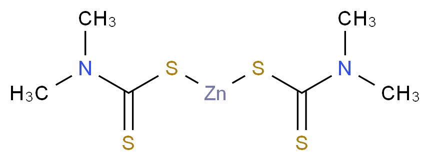 bis[(dimethylcarbamothioyl)sulfanyl]zinc_分子结构_CAS_137-30-4