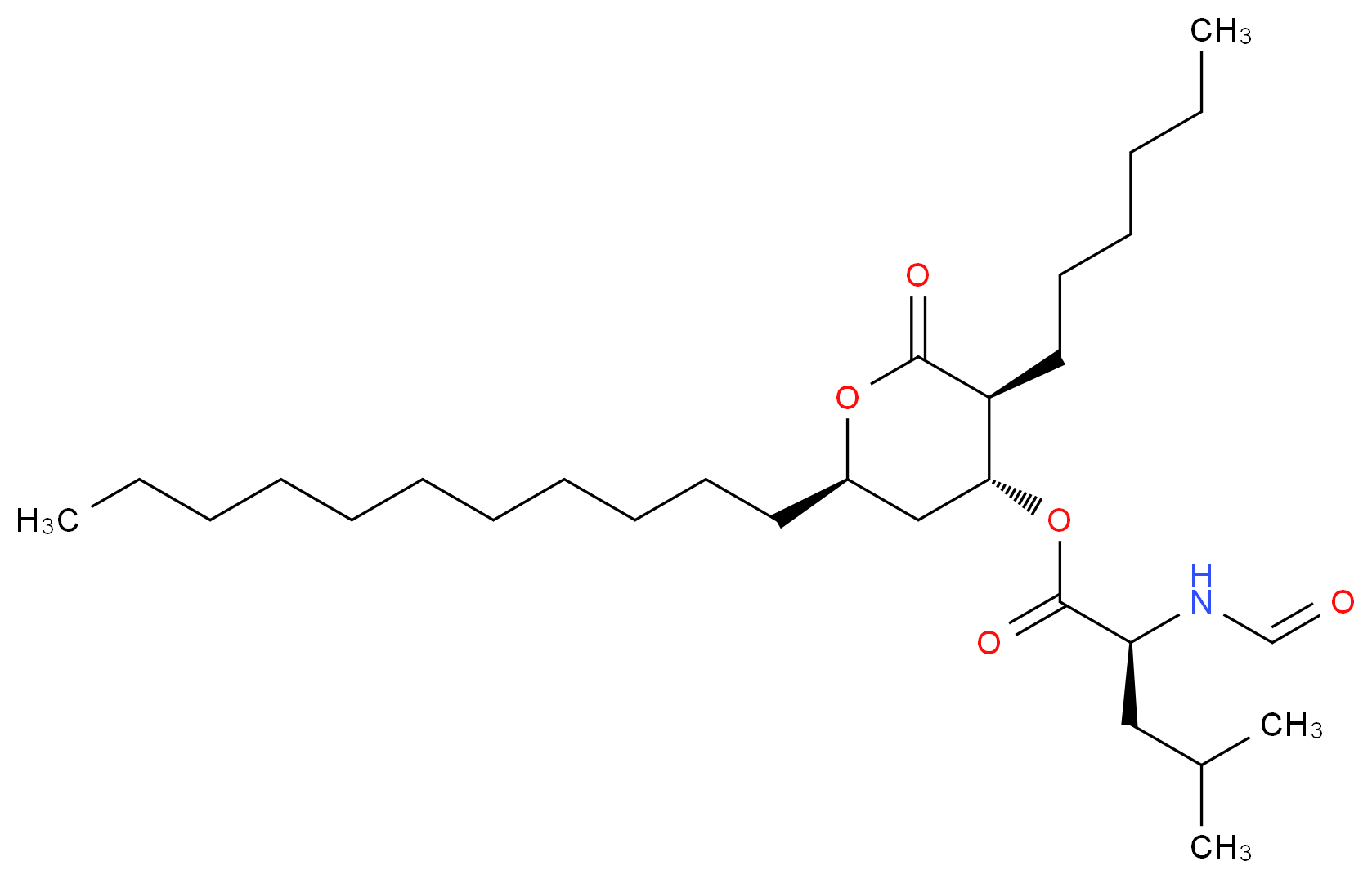 (3S,4R,6R)-3-hexyl-2-oxo-6-undecyloxan-4-yl (2S)-2-formamido-4-methylpentanoate_分子结构_CAS_130793-27-0