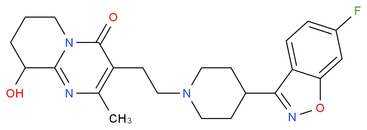 3-{2-[4-(6-fluoro-1,2-benzoxazol-3-yl)piperidin-1-yl]ethyl}-9-hydroxy-2-methyl-4H,6H,7H,8H,9H-pyrido[1,2-a]pyrimidin-4-one_分子结构_CAS_144598-75-4