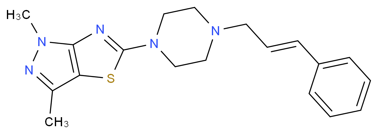 1,3-dimethyl-5-{4-[(2E)-3-phenylprop-2-en-1-yl]piperazin-1-yl}-1H-pyrazolo[3,4-d][1,3]thiazole_分子结构_CAS_)