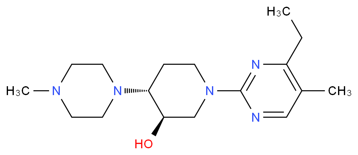 (3R*,4R*)-1-(4-ethyl-5-methyl-2-pyrimidinyl)-4-(4-methyl-1-piperazinyl)-3-piperidinol_分子结构_CAS_)