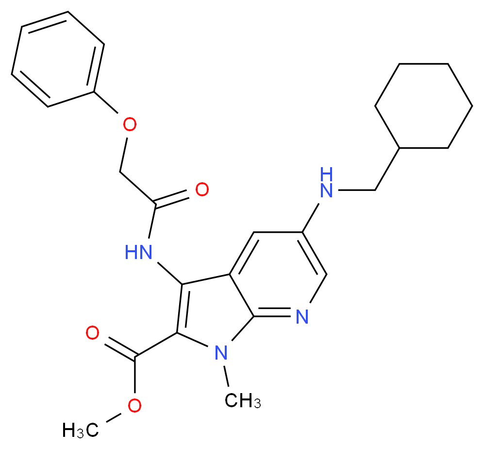 methyl 5-[(cyclohexylmethyl)amino]-1-methyl-3-[(phenoxyacetyl)amino]-1H-pyrrolo[2,3-b]pyridine-2-carboxylate_分子结构_CAS_)