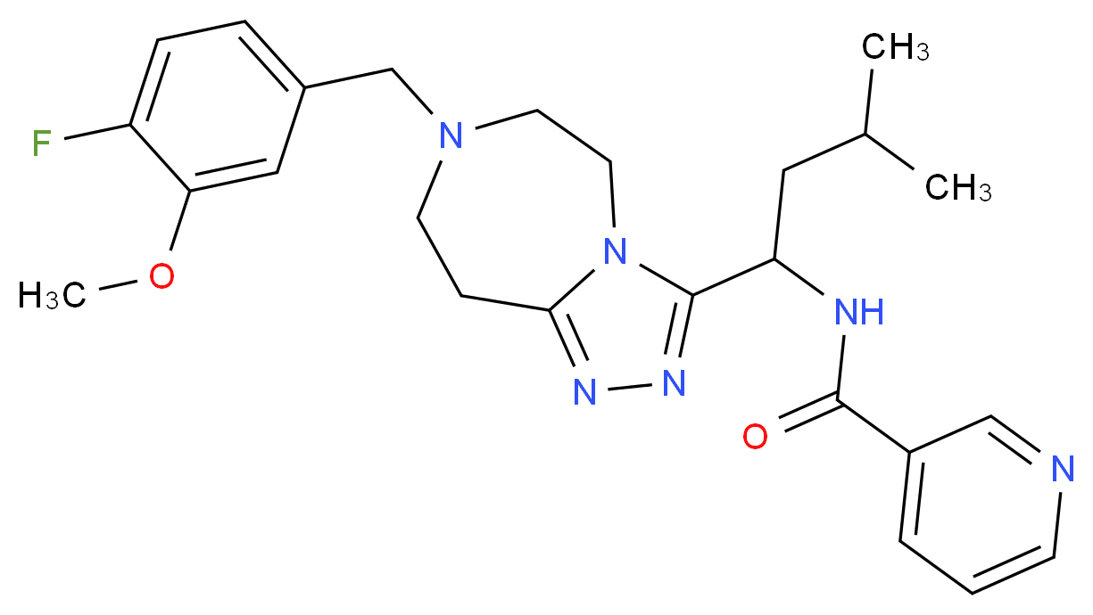 N-{1-[7-(4-fluoro-3-methoxybenzyl)-6,7,8,9-tetrahydro-5H-[1,2,4]triazolo[4,3-d][1,4]diazepin-3-yl]-3-methylbutyl}nicotinamide_分子结构_CAS_)