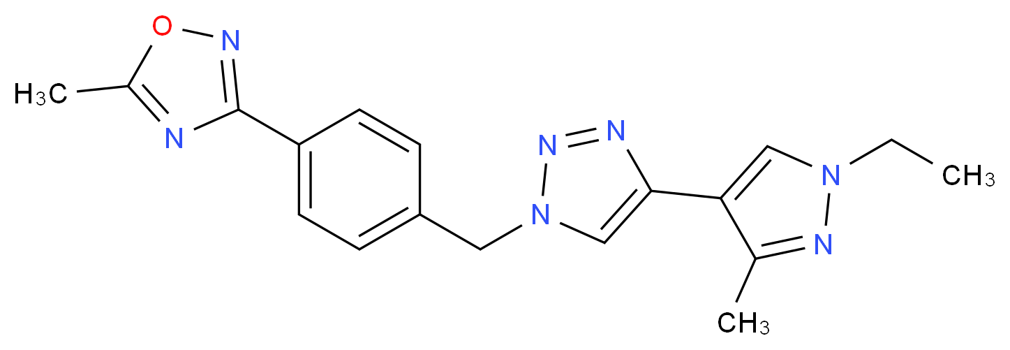 3-(4-{[4-(1-ethyl-3-methyl-1H-pyrazol-4-yl)-1H-1,2,3-triazol-1-yl]methyl}phenyl)-5-methyl-1,2,4-oxadiazole_分子结构_CAS_)