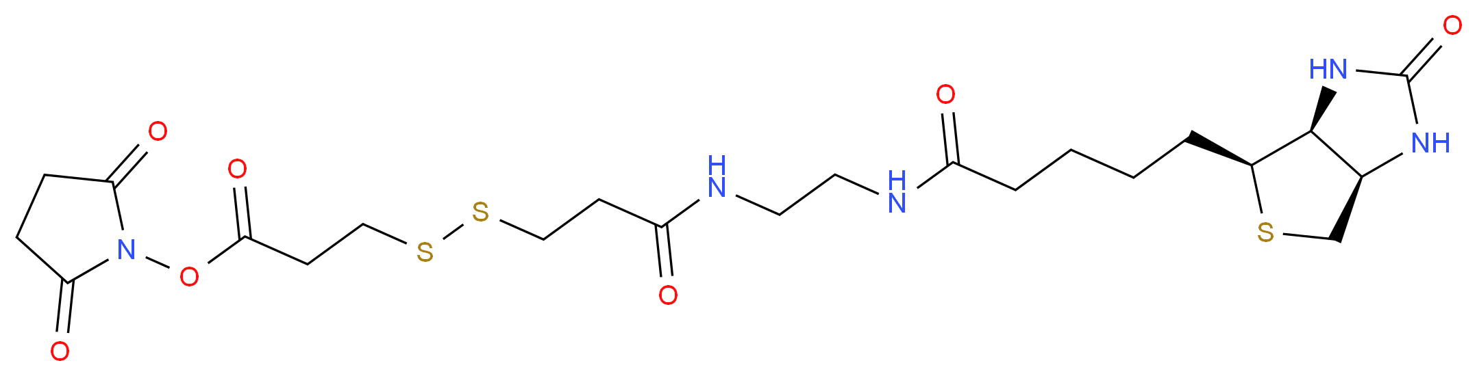 2,5-dioxopyrrolidin-1-yl 3-({2-[(2-{5-[(3aS,4S,6aR)-2-oxo-hexahydro-1H-thieno[3,4-d]imidazolidin-4-yl]pentanamido}ethyl)carbamoyl]ethyl}disulfanyl)propanoate_分子结构_CAS_142439-92-7