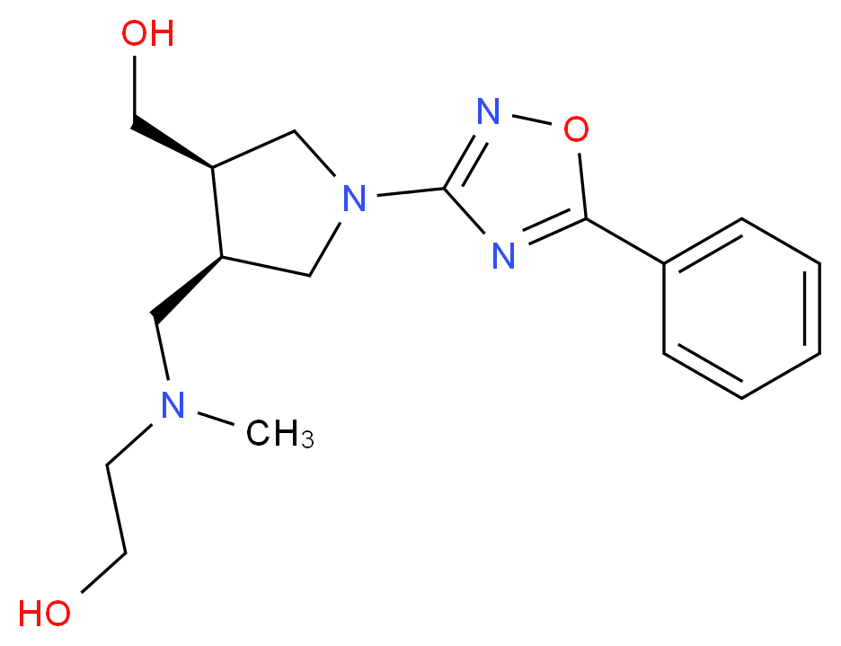 2-[{[(3R*,4R*)-4-(hydroxymethyl)-1-(5-phenyl-1,2,4-oxadiazol-3-yl)pyrrolidin-3-yl]methyl}(methyl)amino]ethanol_分子结构_CAS_)