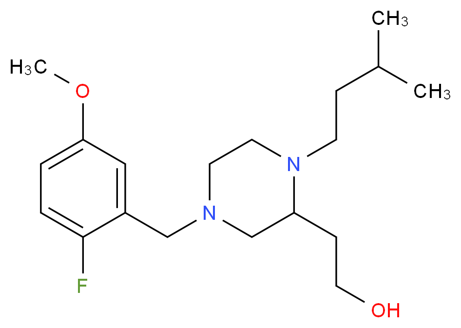 2-[4-(2-fluoro-5-methoxybenzyl)-1-(3-methylbutyl)-2-piperazinyl]ethanol_分子结构_CAS_)