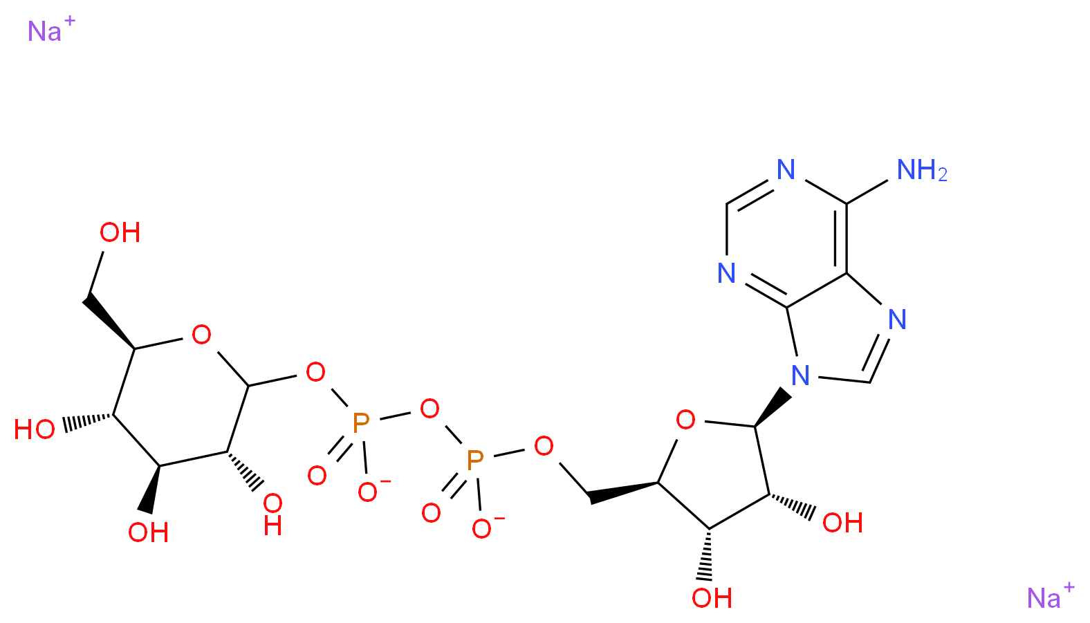 disodium [(2R,3S,4R,5R)-5-(6-amino-9H-purin-9-yl)-3,4-dihydroxyoxolan-2-yl]methyl {[(3R,4S,5S,6R)-3,4,5-trihydroxy-6-(hydroxymethyl)oxan-2-yl phosphonato]oxy}phosphonate_分子结构_CAS_102129-65-7