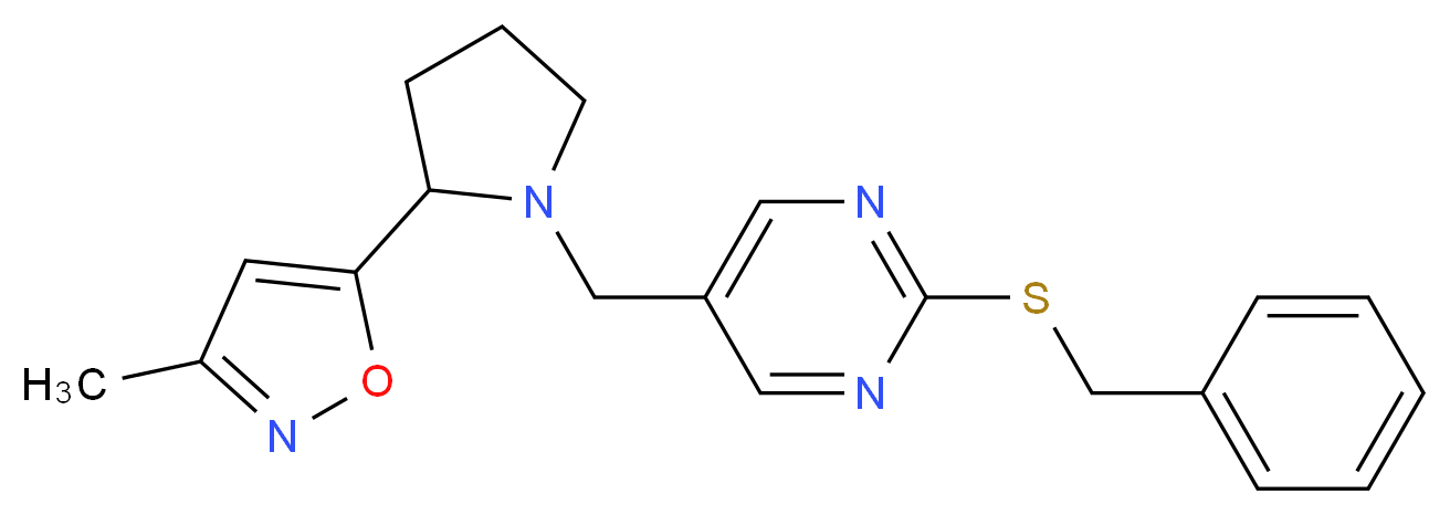 2-(benzylthio)-5-{[2-(3-methylisoxazol-5-yl)pyrrolidin-1-yl]methyl}pyrimidine_分子结构_CAS_)