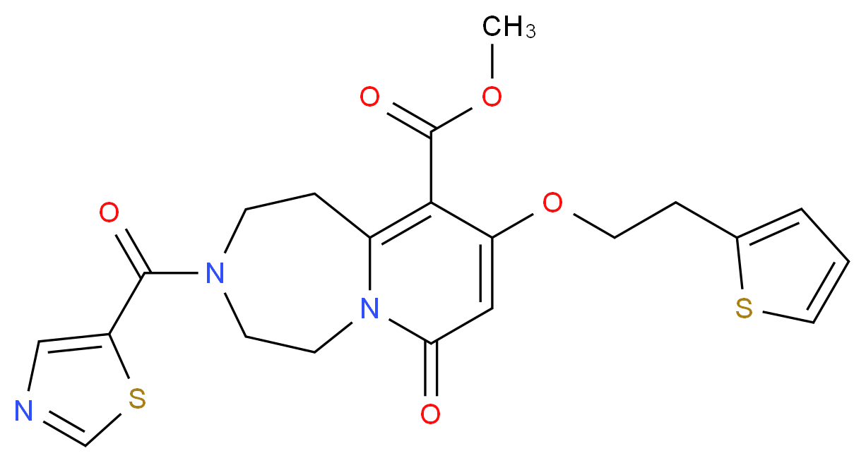 methyl 7-oxo-3-(1,3-thiazol-5-ylcarbonyl)-9-[2-(2-thienyl)ethoxy]-1,2,3,4,5,7-hexahydropyrido[1,2-d][1,4]diazepine-10-carboxylate_分子结构_CAS_)