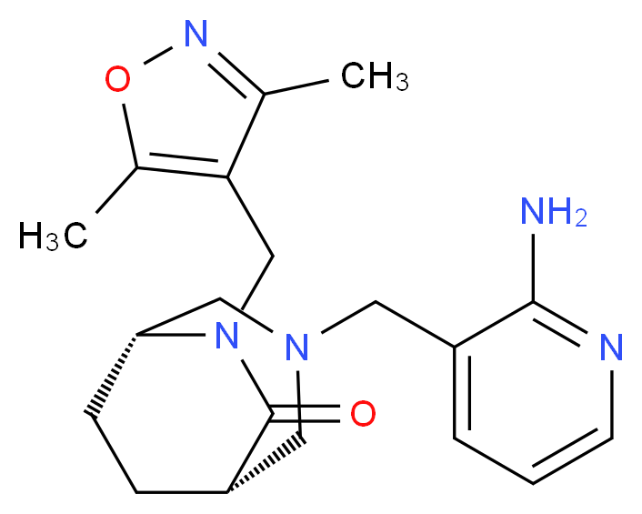 (1S*,5R*)-3-[(2-amino-3-pyridinyl)methyl]-6-[(3,5-dimethyl-4-isoxazolyl)methyl]-3,6-diazabicyclo[3.2.2]nonan-7-one_分子结构_CAS_)