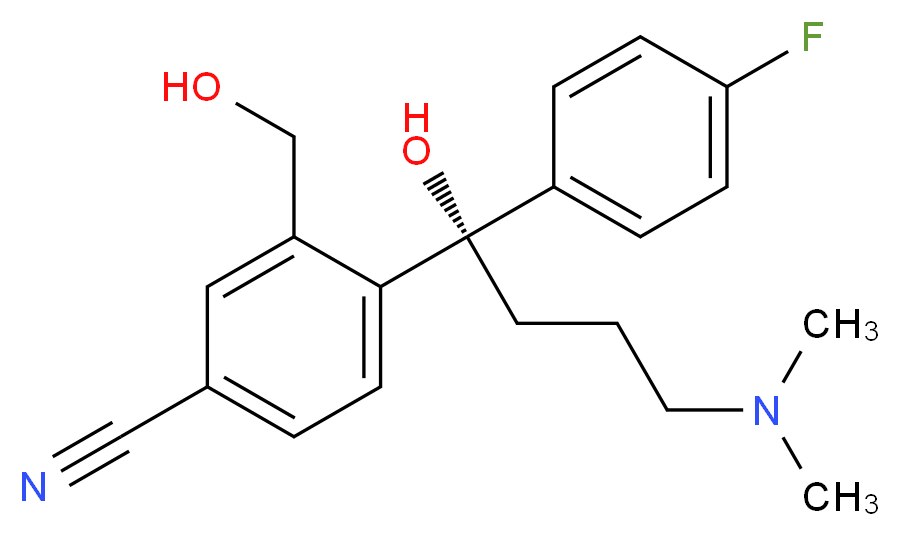(S)-4-(4-(Dimethylamino)-1-(4-fluorophenyl)-1-hydroxybutyl)-3-(hydroxymethyl)benzonitrile_分子结构_CAS_488787-59-3)