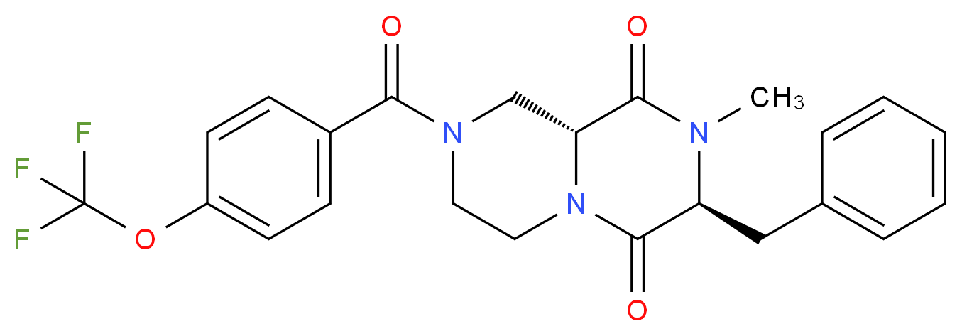 (3S,9aR)-3-benzyl-2-methyl-8-[4-(trifluoromethoxy)benzoyl]tetrahydro-2H-pyrazino[1,2-a]pyrazine-1,4(3H,6H)-dione_分子结构_CAS_)
