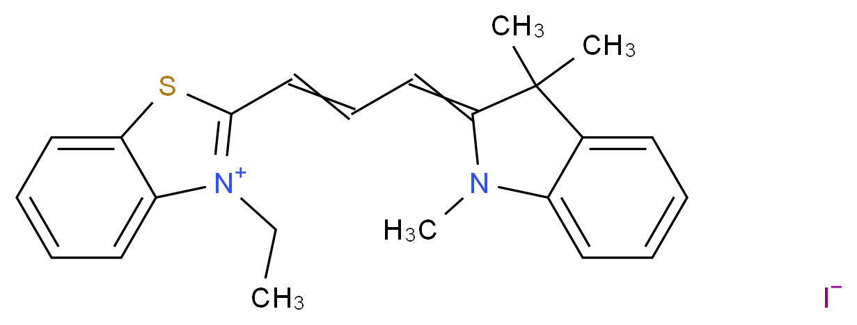 3-ethyl-2-[3-(1,3,3-trimethyl-2,3-dihydro-1H-indol-2-ylidene)prop-1-en-1-yl]-1,3-benzothiazol-3-ium iodide_分子结构_CAS_108527-83-9