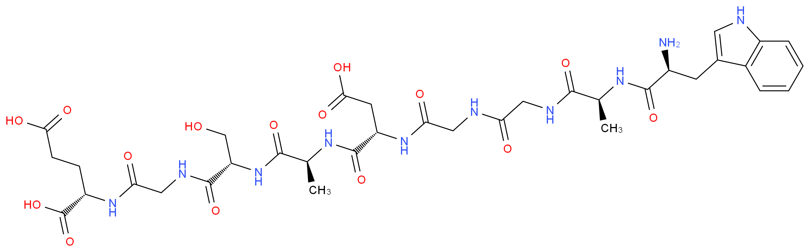 (2S)-2-{2-[(2S)-2-[(2S)-2-[(2S)-2-(2-{2-[(2S)-2-[(2S)-2-amino-3-(1H-indol-3-yl)propanamido]propanamido]acetamido}acetamido)-3-carboxypropanamido]propanamido]-3-hydroxypropanamido]acetamido}pentanedioic acid_分子结构_CAS_62568-57-4