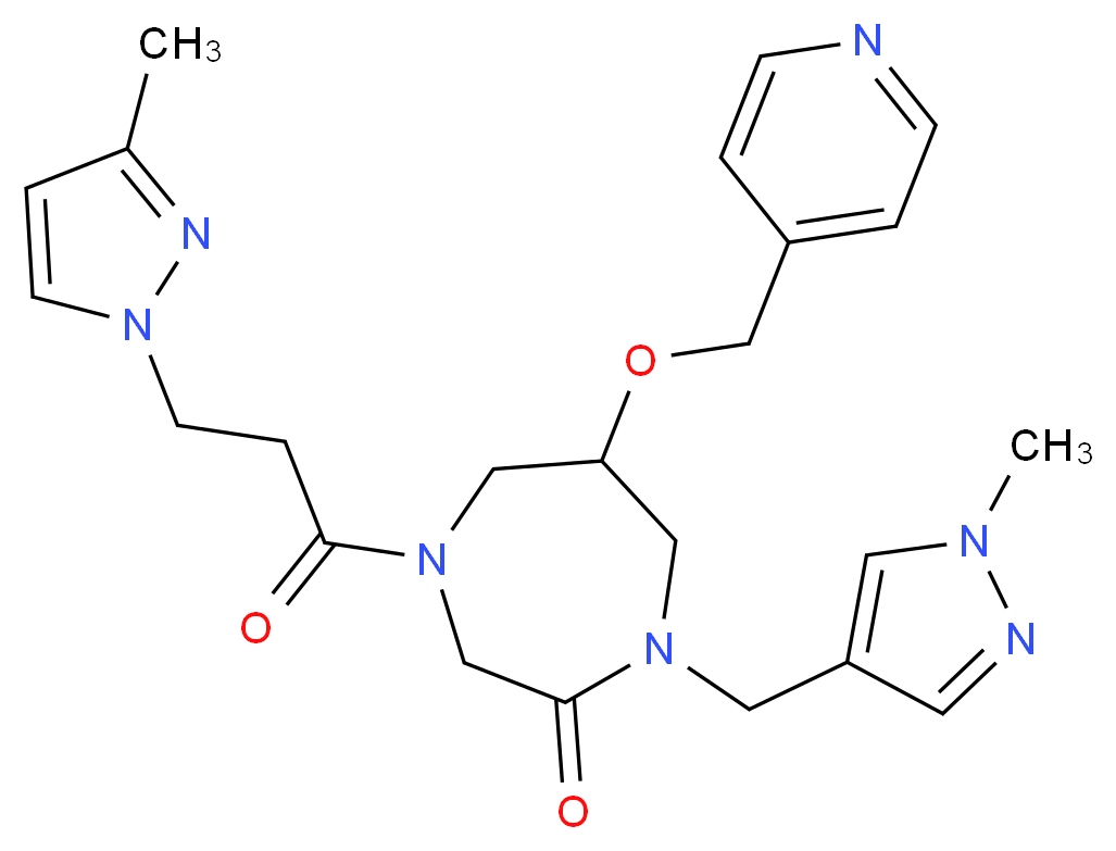 1-[(1-methyl-1H-pyrazol-4-yl)methyl]-4-[3-(3-methyl-1H-pyrazol-1-yl)propanoyl]-6-(4-pyridinylmethoxy)-1,4-diazepan-2-one_分子结构_CAS_)