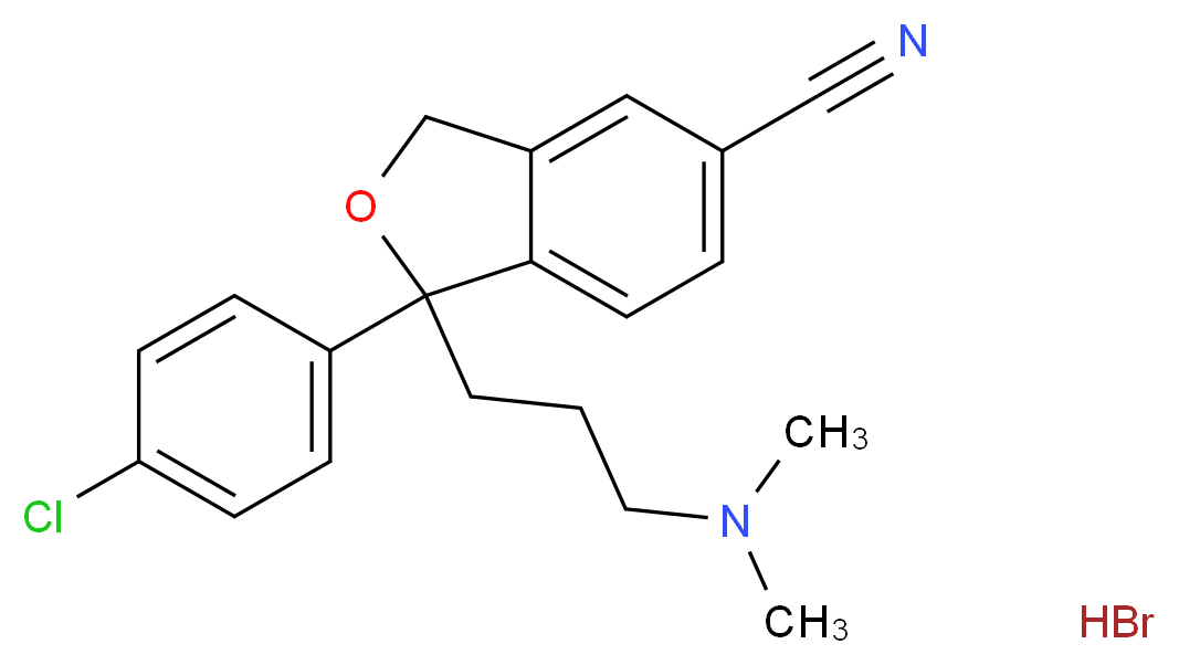 1-(4-chlorophenyl)-1-[3-(dimethylamino)propyl]-1,3-dihydro-2-benzofuran-5-carbonitrile hydrobromide_分子结构_CAS_64169-58-0