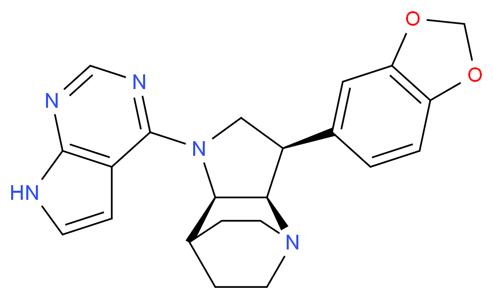 (3R*,3aR*,7aR*)-3-(1,3-benzodioxol-5-yl)-1-(7H-pyrrolo[2,3-d]pyrimidin-4-yl)octahydro-4,7-ethanopyrrolo[3,2-b]pyridine_分子结构_CAS_)