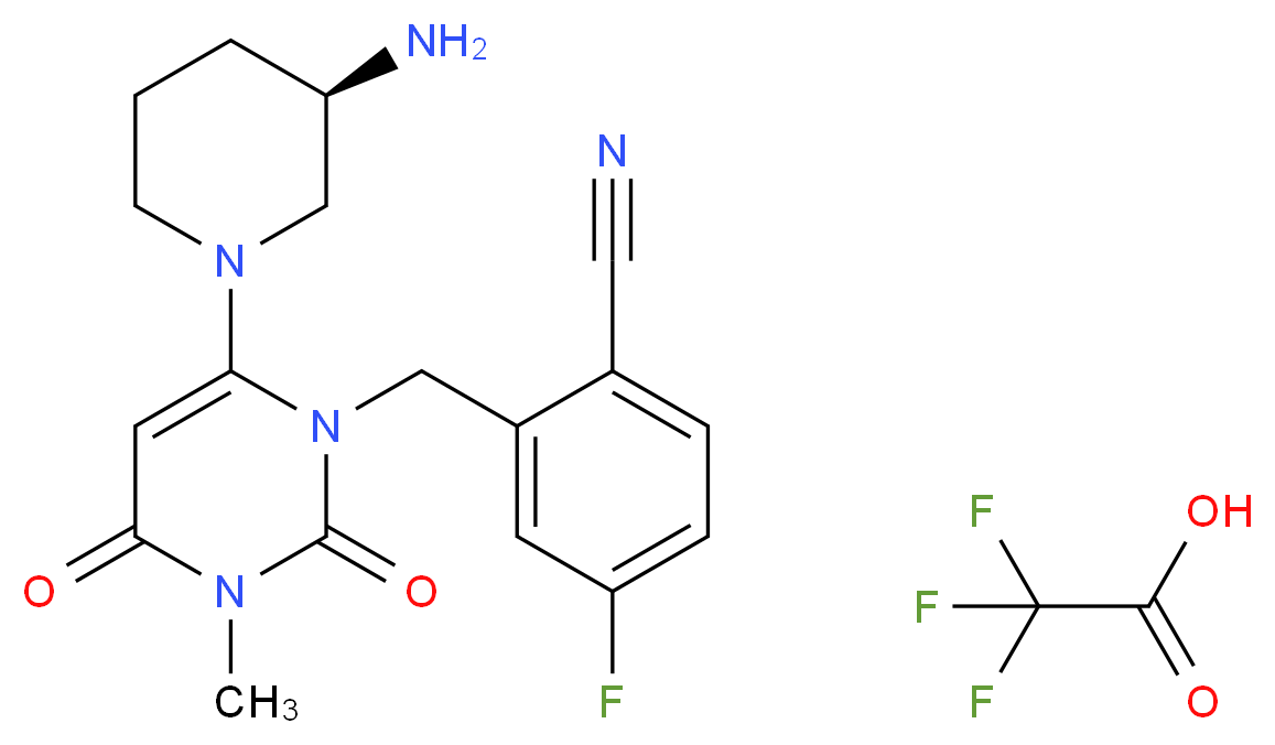 2-[[6-[(3R)-3-Amino-1-piperidinyl]-3,4-dihydro-3-methyl-2,4-dioxo-1(2H)-pyrimidinyl]methyl]-4-fluorobenzonitrile Trifluoroacetate _分子结构_CAS_928201-45-0)