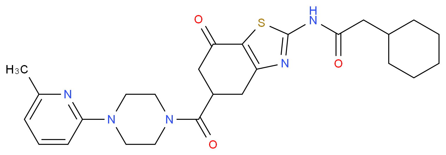2-cyclohexyl-N-(5-{[4-(6-methyl-2-pyridinyl)-1-piperazinyl]carbonyl}-7-oxo-4,5,6,7-tetrahydro-1,3-benzothiazol-2-yl)acetamide_分子结构_CAS_)