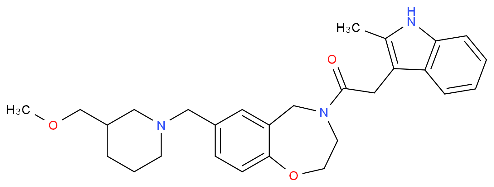 7-{[3-(methoxymethyl)-1-piperidinyl]methyl}-4-[(2-methyl-1H-indol-3-yl)acetyl]-2,3,4,5-tetrahydro-1,4-benzoxazepine_分子结构_CAS_)