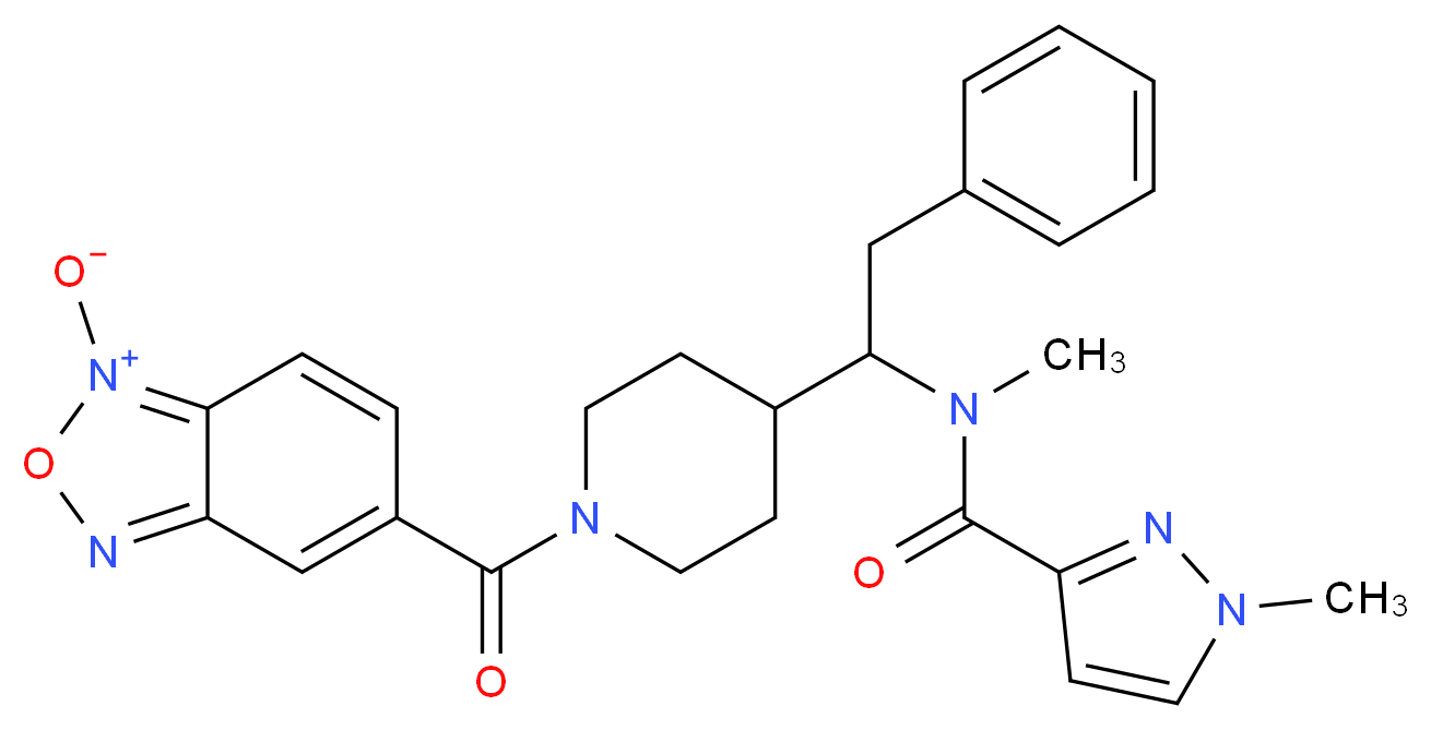 N,1-dimethyl-N-(1-{1-[(1-oxido-2,1,3-benzoxadiazol-5-yl)carbonyl]-4-piperidinyl}-2-phenylethyl)-1H-pyrazole-3-carboxamide_分子结构_CAS_)