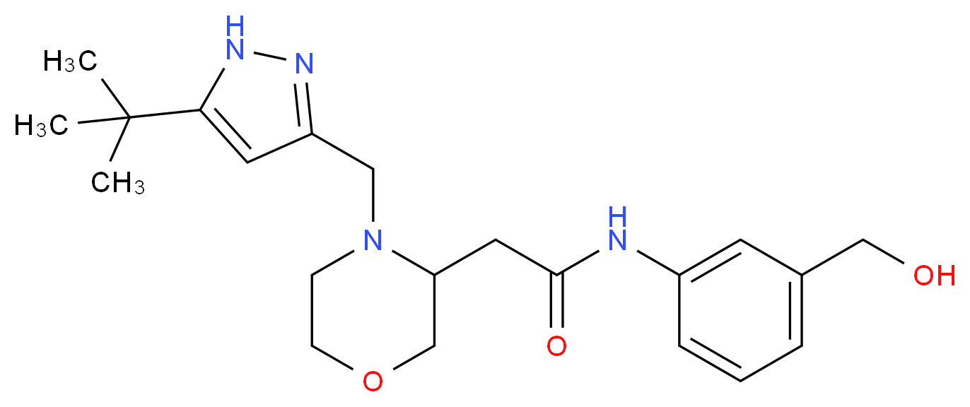 2-{4-[(5-tert-butyl-1H-pyrazol-3-yl)methyl]-3-morpholinyl}-N-[3-(hydroxymethyl)phenyl]acetamide_分子结构_CAS_)