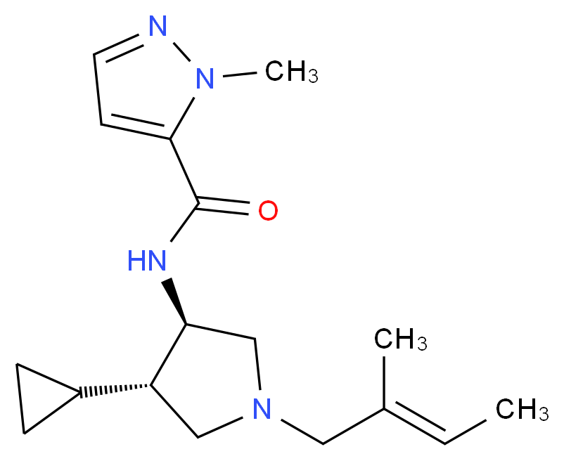 N-{(3R*,4S*)-4-cyclopropyl-1-[(2E)-2-methyl-2-buten-1-yl]-3-pyrrolidinyl}-1-methyl-1H-pyrazole-5-carboxamide_分子结构_CAS_)