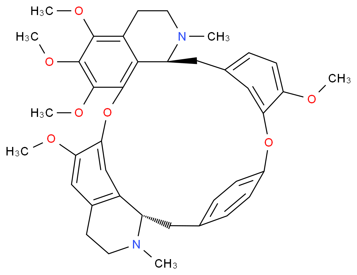 (1S,14S)-9,19,20,21,25-pentamethoxy-15,30-dimethyl-7,23-dioxa-15,30-diazaheptacyclo[22.6.2.2<sup>3</sup>,<sup>6</sup>.1<sup>8</sup>,<sup>1</sup><sup>2</sup>.1<sup>1</sup><sup>4</sup>,<sup>1</sup><sup>8</sup>.0<sup>2</sup><sup>7</sup>,<sup>3</sup><sup>1</sup>.0<sup>2</sup><sup>2</sup>,<sup>3</sup><sup>3</sup>]hexatriaconta-3,5,8(34),9,11,18,20,22(33),24,26,31,35-dodecaene_分子结构_CAS_6681-13-6