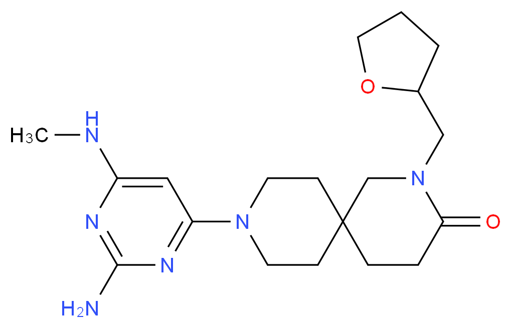 9-[2-amino-6-(methylamino)pyrimidin-4-yl]-2-(tetrahydrofuran-2-ylmethyl)-2,9-diazaspiro[5.5]undecan-3-one_分子结构_CAS_)