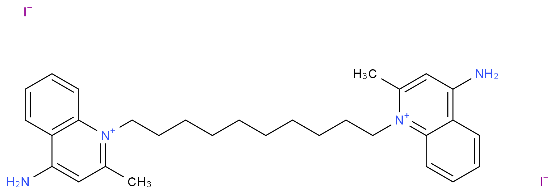 4-amino-1-[10-(4-amino-2-methylquinolin-1-ium-1-yl)decyl]-2-methylquinolin-1-ium diiodide_分子结构_CAS_2019-42-3