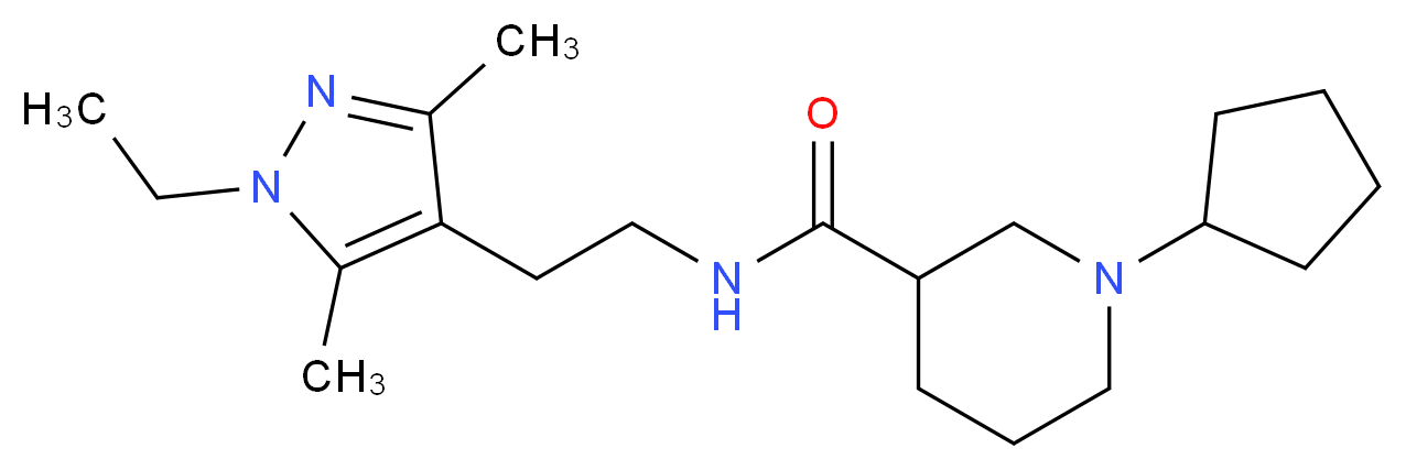 1-cyclopentyl-N-[2-(1-ethyl-3,5-dimethyl-1H-pyrazol-4-yl)ethyl]-3-piperidinecarboxamide_分子结构_CAS_)