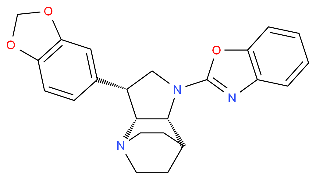 (3R*,3aR*,7aR*)-3-(1,3-benzodioxol-5-yl)-1-(1,3-benzoxazol-2-yl)octahydro-4,7-ethanopyrrolo[3,2-b]pyridine_分子结构_CAS_)