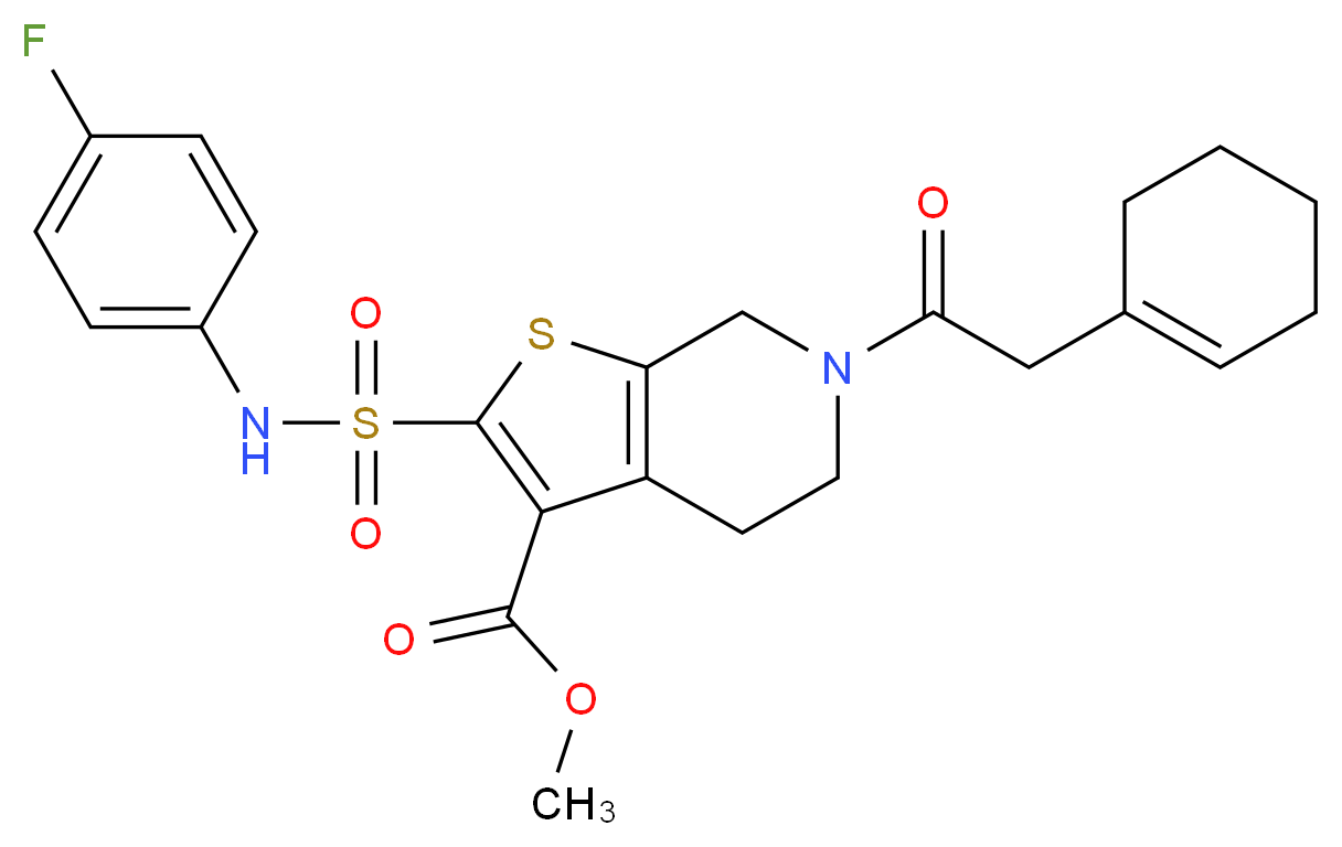 methyl 6-(1-cyclohexen-1-ylacetyl)-2-{[(4-fluorophenyl)amino]sulfonyl}-4,5,6,7-tetrahydrothieno[2,3-c]pyridine-3-carboxylate_分子结构_CAS_)