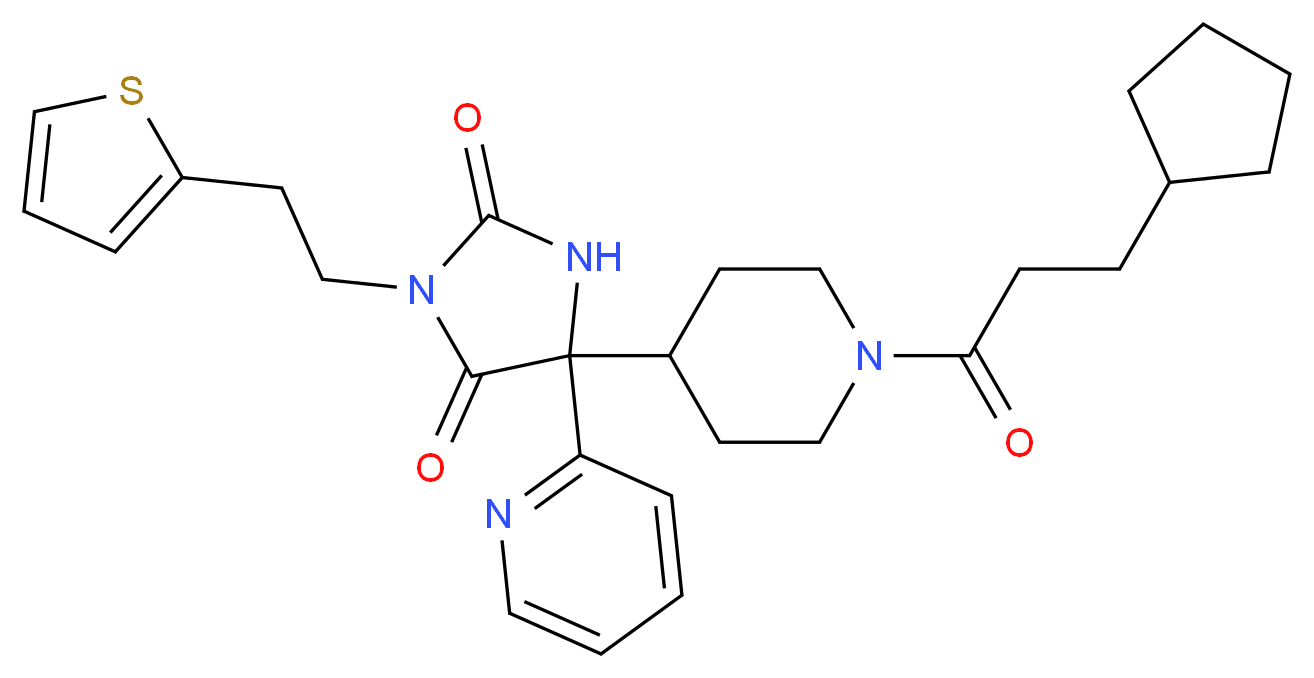 5-[1-(3-cyclopentylpropanoyl)-4-piperidinyl]-5-(2-pyridinyl)-3-[2-(2-thienyl)ethyl]-2,4-imidazolidinedione_分子结构_CAS_)