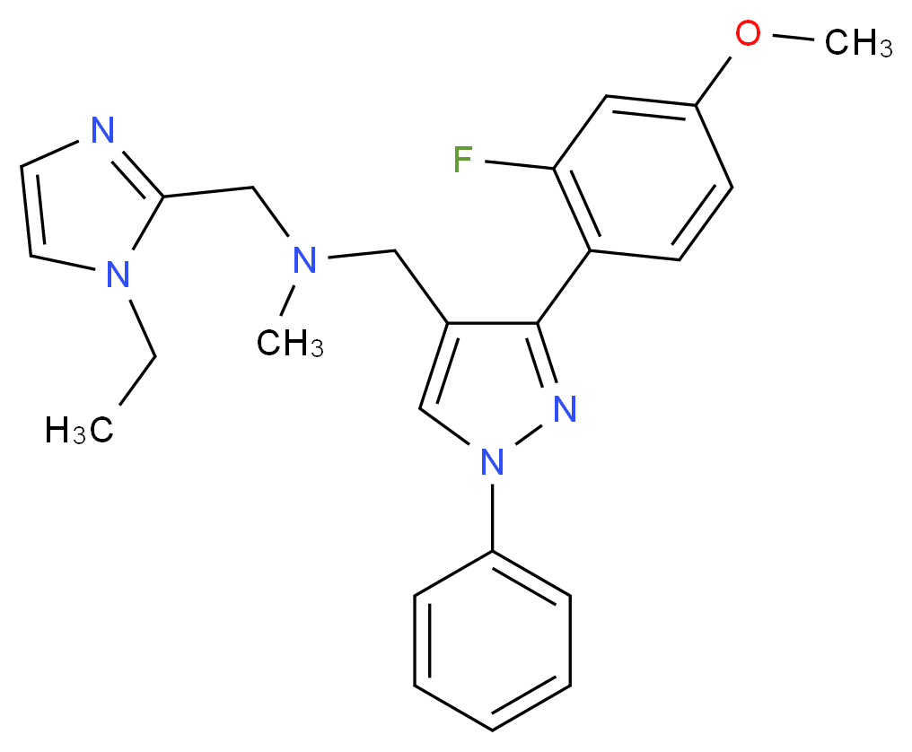 1-(1-ethyl-1H-imidazol-2-yl)-N-{[3-(2-fluoro-4-methoxyphenyl)-1-phenyl-1H-pyrazol-4-yl]methyl}-N-methylmethanamine_分子结构_CAS_)