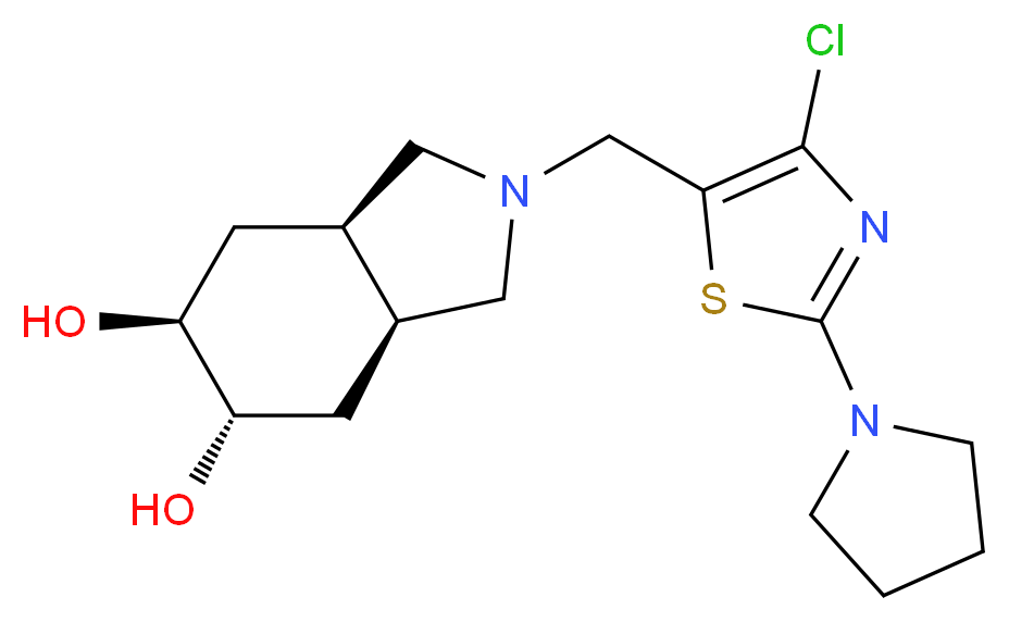 (3aR*,5S*,6S*,7aS*)-2-[(4-chloro-2-pyrrolidin-1-yl-1,3-thiazol-5-yl)methyl]octahydro-1H-isoindole-5,6-diol_分子结构_CAS_)