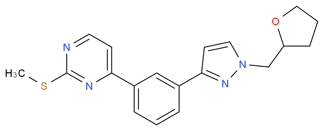 2-(methylthio)-4-{3-[1-(tetrahydro-2-furanylmethyl)-1H-pyrazol-3-yl]phenyl}pyrimidine_分子结构_CAS_)