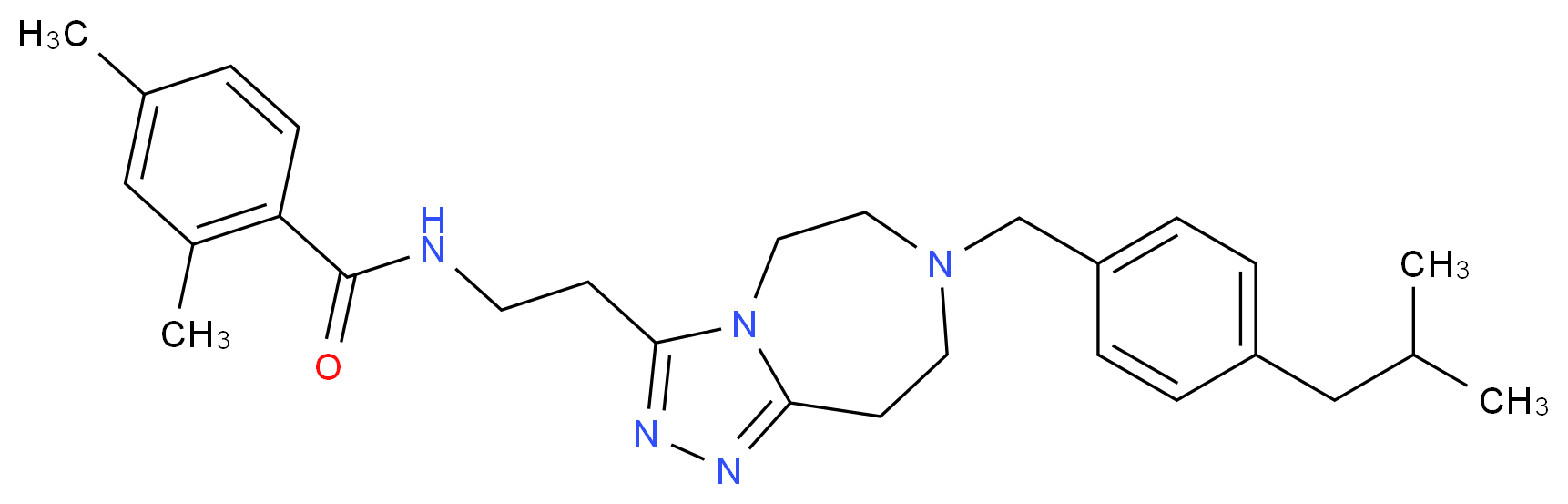 N-{2-[7-(4-isobutylbenzyl)-6,7,8,9-tetrahydro-5H-[1,2,4]triazolo[4,3-d][1,4]diazepin-3-yl]ethyl}-2,4-dimethylbenzamide_分子结构_CAS_)