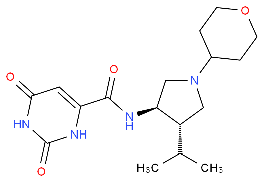 N-[(3R*,4S*)-4-isopropyl-1-(tetrahydro-2H-pyran-4-yl)-3-pyrrolidinyl]-2,6-dioxo-1,2,3,6-tetrahydro-4-pyrimidinecarboxamide_分子结构_CAS_)