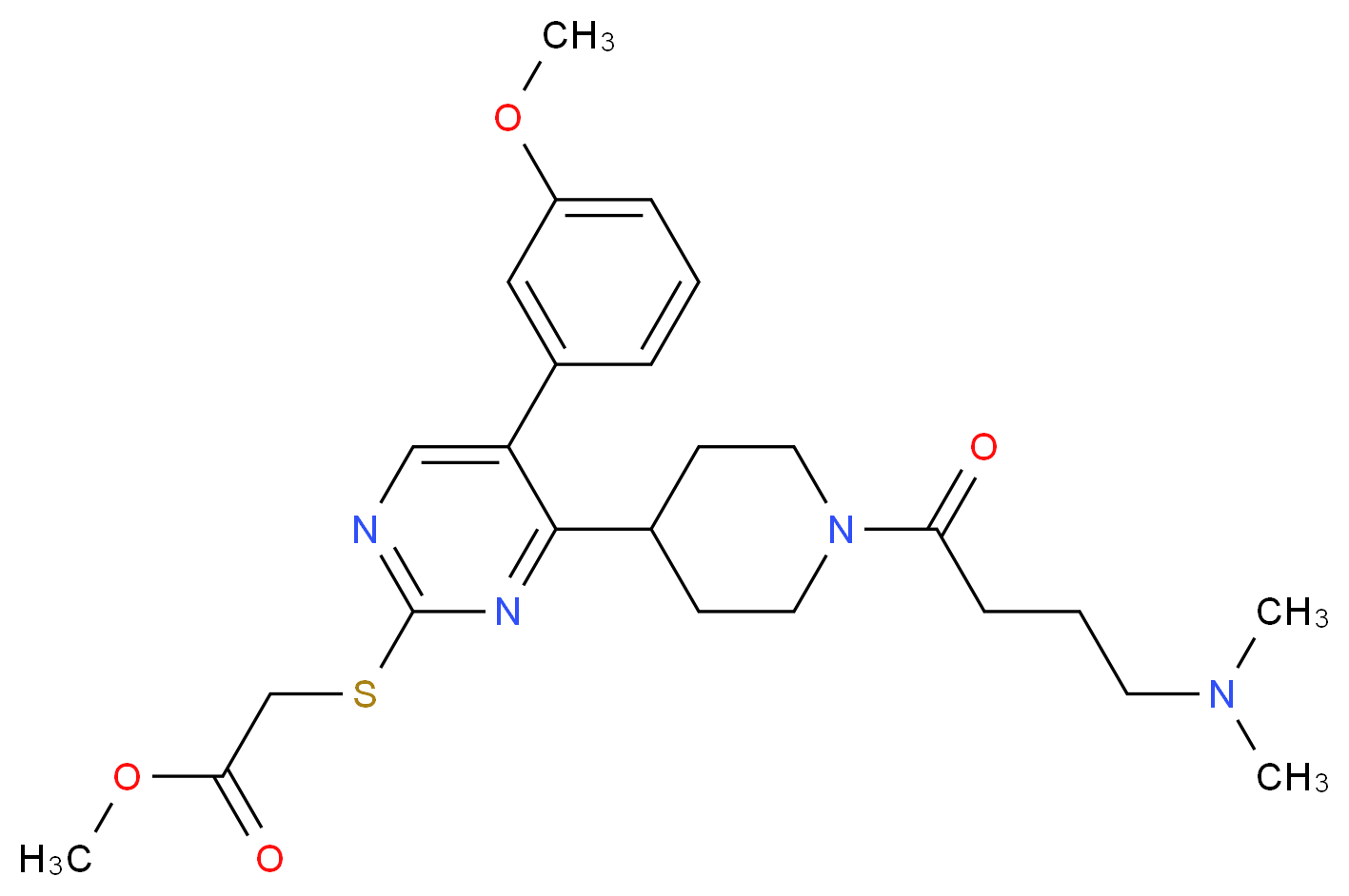 methyl {[4-{1-[4-(dimethylamino)butanoyl]-4-piperidinyl}-5-(3-methoxyphenyl)-2-pyrimidinyl]thio}acetate_分子结构_CAS_)