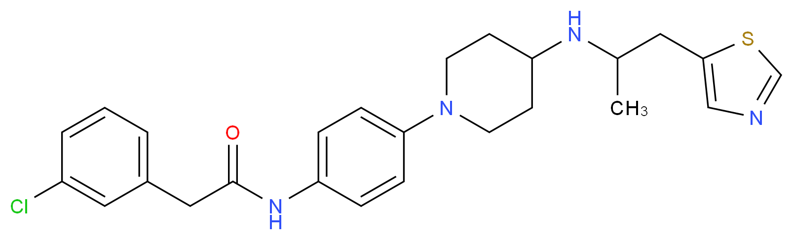2-(3-chlorophenyl)-N-[4-(4-{[1-methyl-2-(1,3-thiazol-5-yl)ethyl]amino}-1-piperidinyl)phenyl]acetamide_分子结构_CAS_)