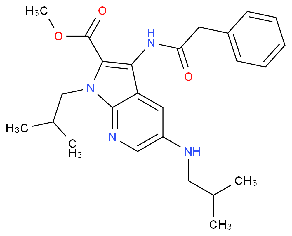 methyl 1-isobutyl-5-(isobutylamino)-3-[(phenylacetyl)amino]-1H-pyrrolo[2,3-b]pyridine-2-carboxylate_分子结构_CAS_)