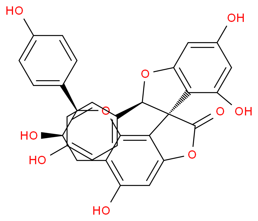 (2R,3S,11'R,12'R)-4,6,8',11'-tetrahydroxy-2,12'-bis(4-hydroxyphenyl)-2H-5',13'-dioxaspiro[1-benzofuran-3,3'-tricyclo[7.4.0.0<sup>2</sup>,<sup>6</sup>]tridecane]-1',6',8'-trien-4'-one_分子结构_CAS_1190070-91-7