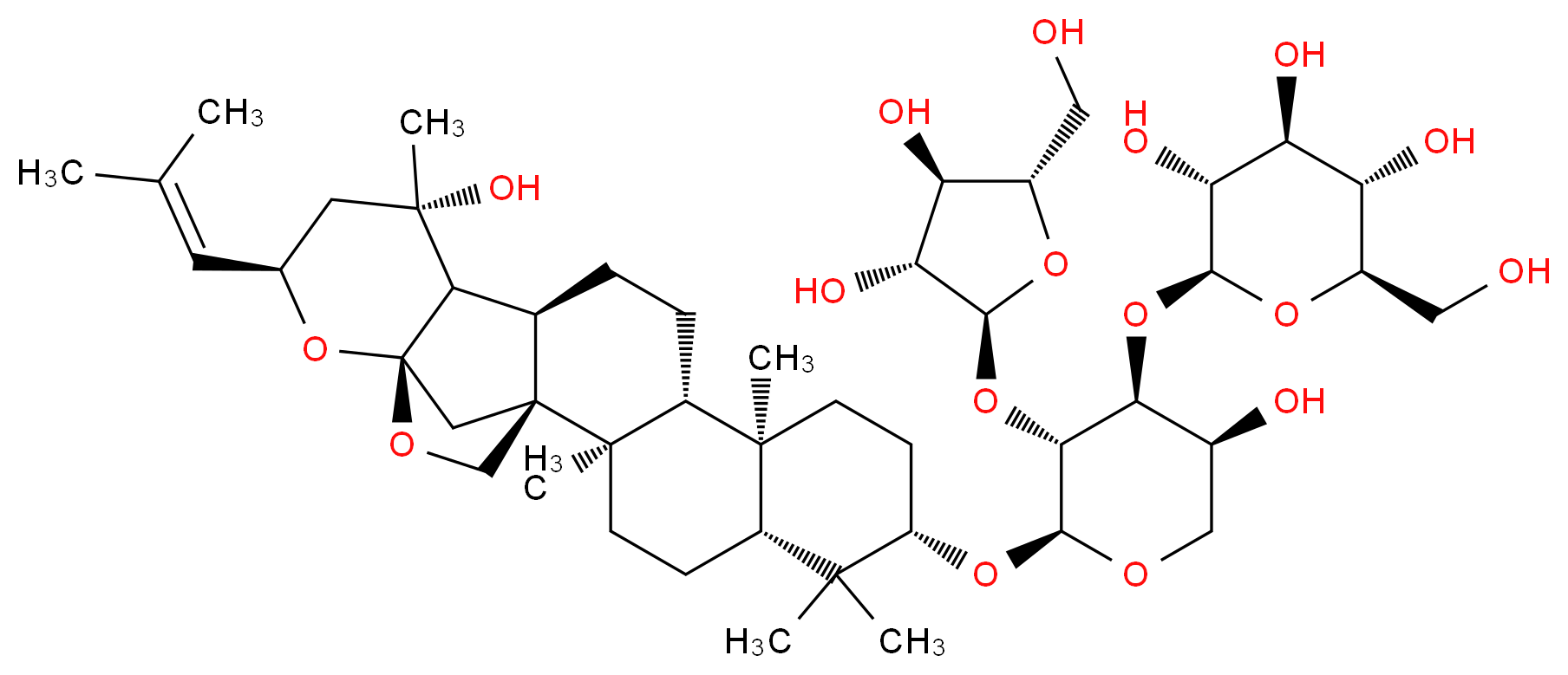 (2S,3R,4S,5S,6R)-2-{[(2S,3R,4S,5S)-3-{[(2S,3R,4R,5S)-3,4-dihydroxy-5-(hydroxymethyl)oxolan-2-yl]oxy}-5-hydroxy-2-{[(1S,2R,5R,7S,10R,11R,14R,15S,16S,18R,20S)-16-hydroxy-2,6,6,10,16-pentamethyl-18-(2-methylprop-1-en-1-yl)-19,21-dioxahexacyclo[18.2.1.0<sup>1</sup>,<sup>1</sup><sup>4</sup>.0<sup>2</sup>,<sup>1</sup><sup>1</sup>.0<sup>5</sup>,<sup>1</sup><sup>0</sup>.0<sup>1</sup><sup>5</sup>,<sup>2</sup><sup>0</sup>]tricosan-7-yl]oxy}oxan-4-yl]oxy}-6-(hydroxymethyl)oxane-3,4,5-triol_分子结构_CAS_94443-88-6