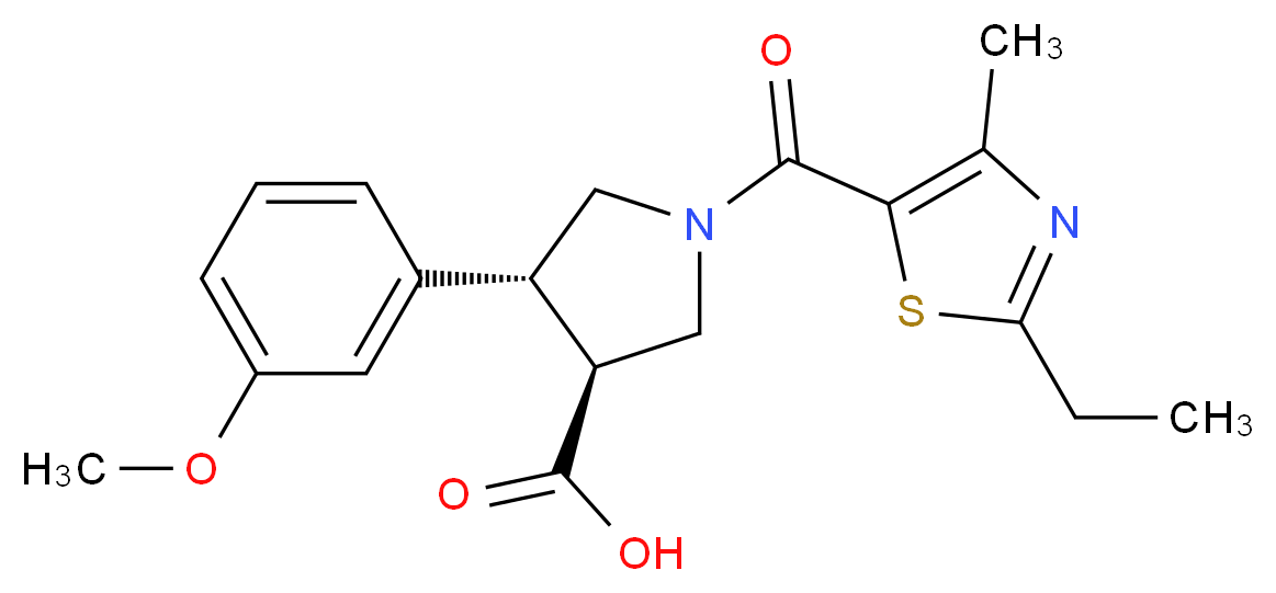 (3S*,4R*)-1-[(2-ethyl-4-methyl-1,3-thiazol-5-yl)carbonyl]-4-(3-methoxyphenyl)pyrrolidine-3-carboxylic acid_分子结构_CAS_)