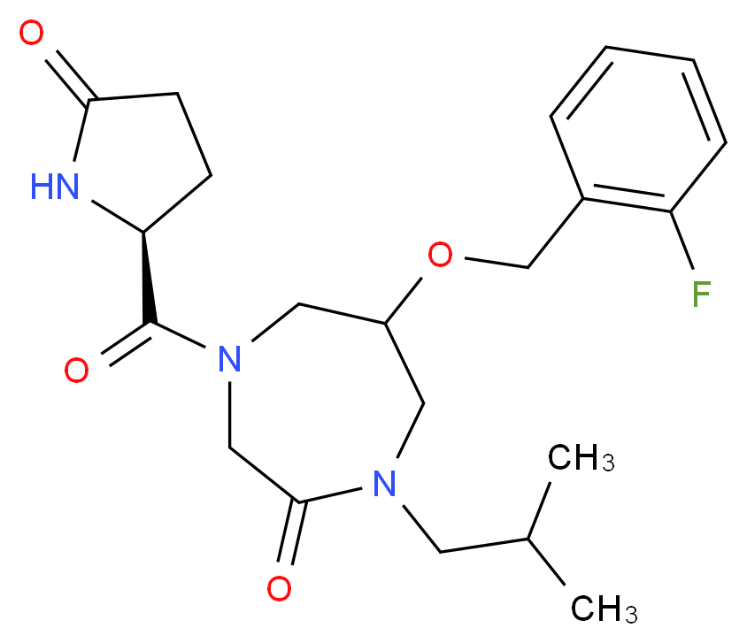 6-[(2-fluorobenzyl)oxy]-1-isobutyl-4-{[(2S)-5-oxo-2-pyrrolidinyl]carbonyl}-1,4-diazepan-2-one_分子结构_CAS_)