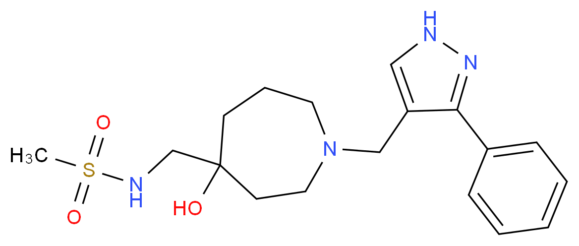 N-({4-hydroxy-1-[(3-phenyl-1H-pyrazol-4-yl)methyl]-4-azepanyl}methyl)methanesulfonamide_分子结构_CAS_)