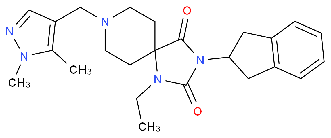 3-(2,3-dihydro-1H-inden-2-yl)-8-[(1,5-dimethyl-1H-pyrazol-4-yl)methyl]-1-ethyl-1,3,8-triazaspiro[4.5]decane-2,4-dione_分子结构_CAS_)